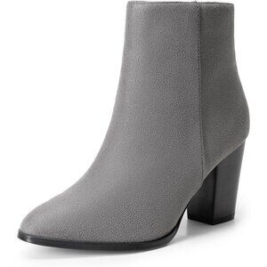 Women's Grey/Suede Faux Leather Ankle Boots Chunky Block Heel Booties